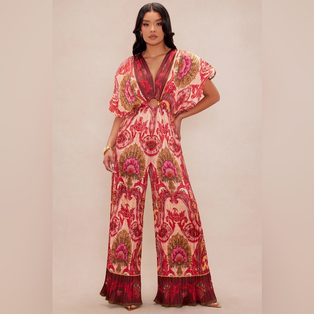 Pleated Wide Leg Jumpsuit, XS, NWT
